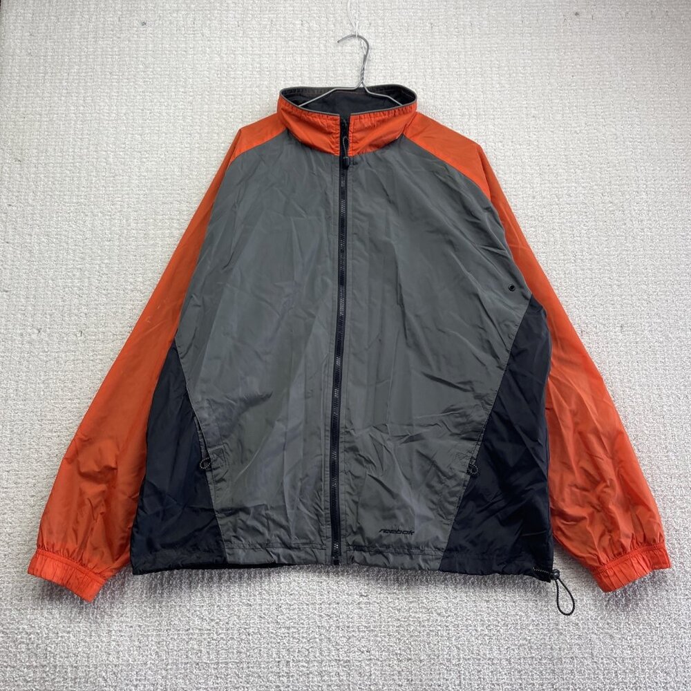 VTG Y2K Reebok Sport Tech Windbreaker Shell Orange / Grey Size L Full Zip